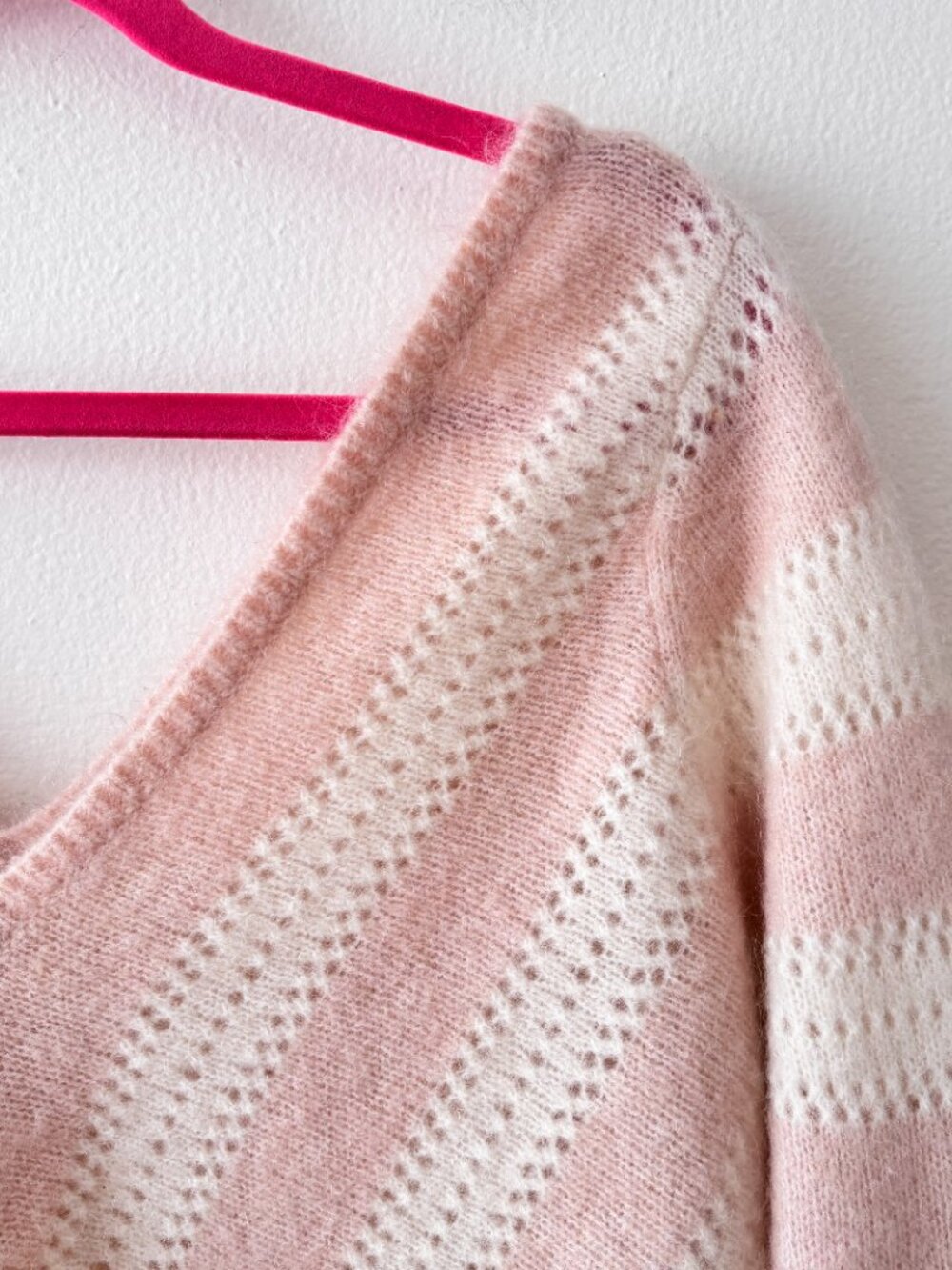 Sézane Ariel Kid Mohair Jumper in Pink Chevron - Picture 8 of 11